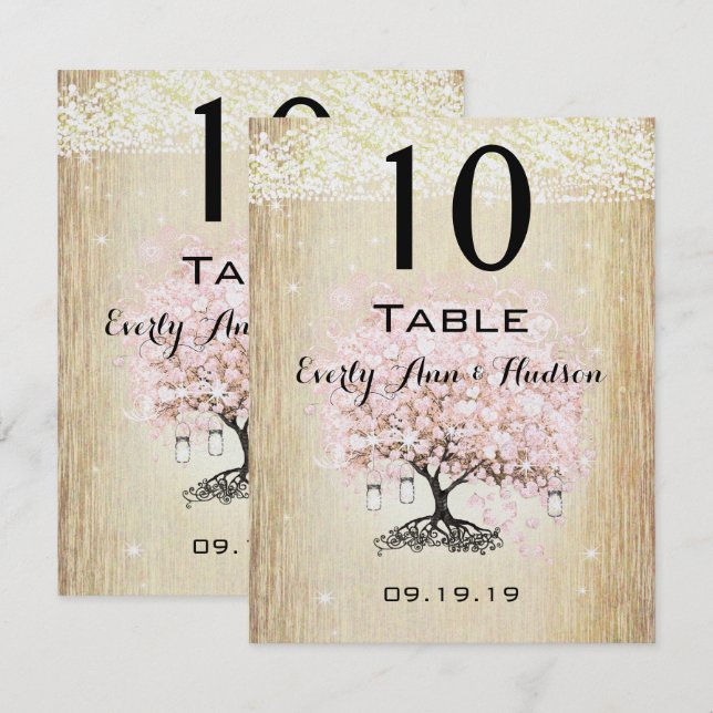 Pale Dogwood Heart Leaf Tree Table Number (Front/Back)