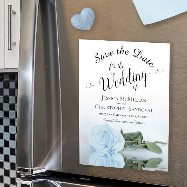 Pale Dusty Blue Rose Wedding Save the Date Magnet (Creator Uploaded)
