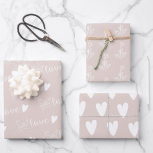 Pale Dusty Rose With Love Patterned Wrapping Paper Sheet
