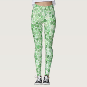 Pale Emerald and Pistachio Cobbled Patchwork Leggings