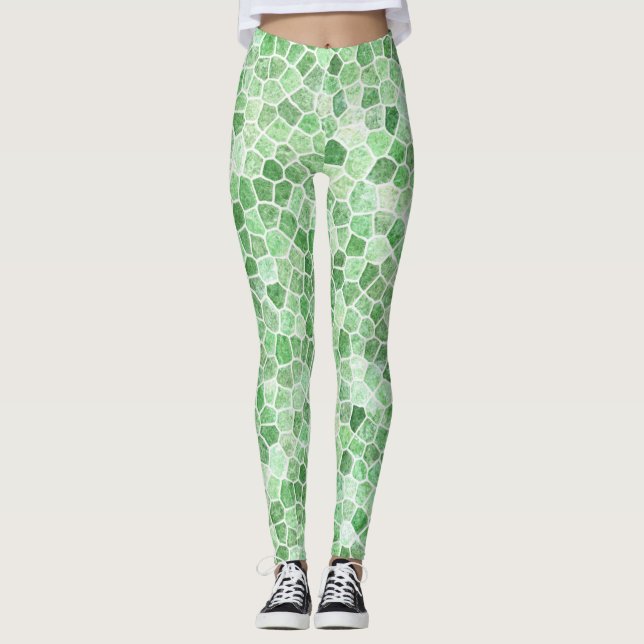 Pale Emerald and Pistachio Cobbled Patchwork Leggings (Front)