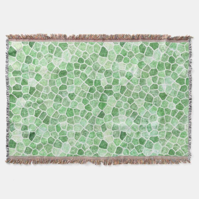 Pale Emerald and Pistachio Cobbled Patchwork Throw Blanket (Front)