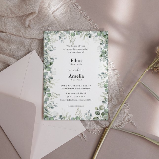 Pale Eucalyptus Embrace Wedding Invitation (Creator Uploaded)