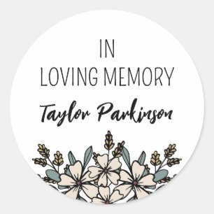 Pale Floral In Loving Memory Add Name Classic Round Sticker