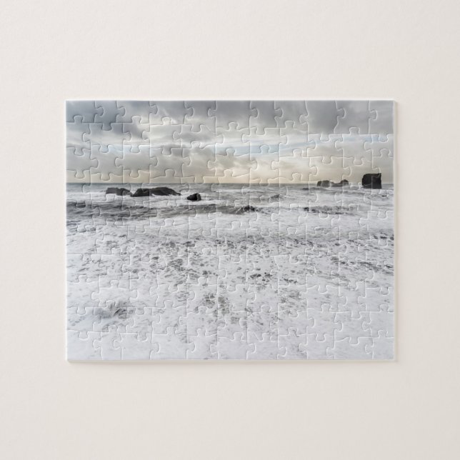 Pale foamy ocean seascape, Iceland Jigsaw Puzzle (Horizontal)