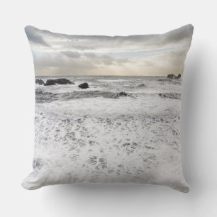 Pale foamy ocean seascape, Iceland Throw Pillow