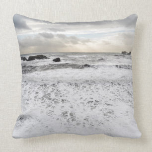 Pale foamy ocean seascape, Iceland Throw Pillow