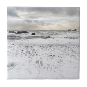 Pale foamy ocean seascape, Iceland Tile