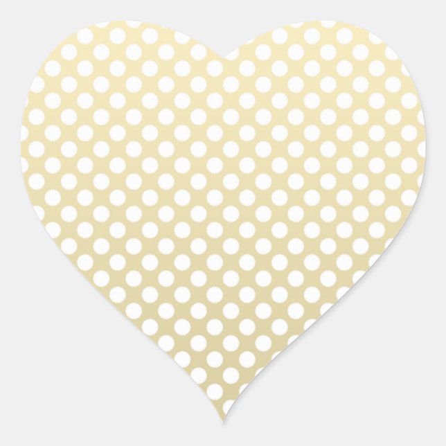 Pale Gold and White Polka Dots Heart Sticker (Front)