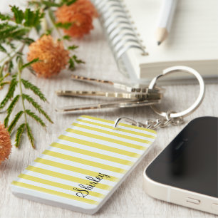 Pale Gold and White Stripes by Shirley Taylor Keychain