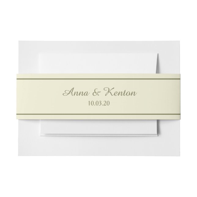 Pale Gold Antique Gold Line Personalized Wedding Invitation Belly Band (Front Example)
