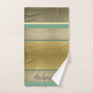PALE GOLD AQUA ROYAL VINTAGE STRIPS PERSONALISED BATH TOWEL SET