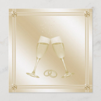 Pale Gold Champagne Glasses & Sapphires Wedding Invitation