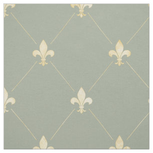 Pale Gold Fleur-de-Lis (large scale) Sage Green Fabric