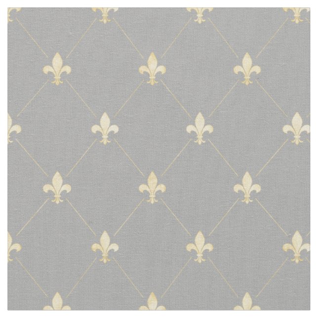 Pale Gold Fleur-de-Lis (small scale) Grey Fabric (Close Up)