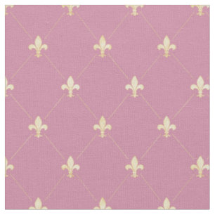 Pale Gold Fleur-de-Lis (small scale) Pink Fabric