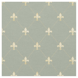 Pale Gold Fleur-de-Lis (small scale) Sage Green Fabric