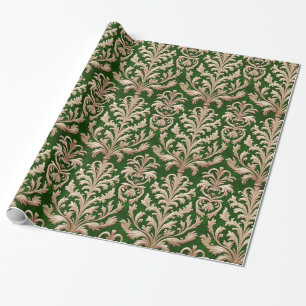 Pale Gold Floral Damask Warm Green Velvet Wrapping Paper