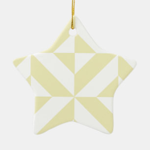 Pale Gold Geometric Deco Cube Pattern Ceramic Ornament