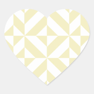 Pale Gold Geometric Deco Cube Pattern Heart Sticker