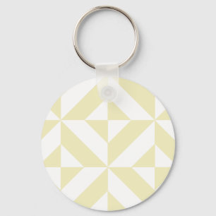 Pale Gold Geometric Deco Cube Pattern Keychain