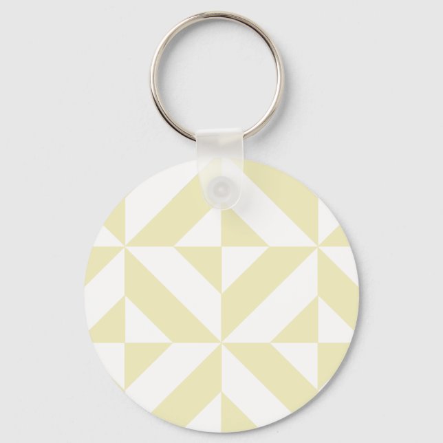 Pale Gold Geometric Deco Cube Pattern Keychain (Front)