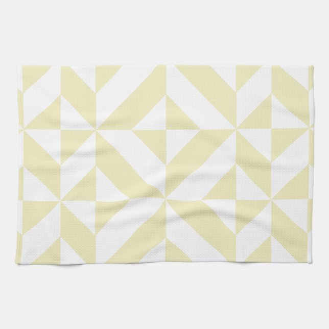 Pale Gold Geometric Deco Cube Pattern Kitchen Towel (Horizontal)