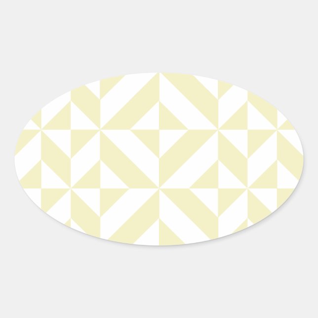 Pale Gold Geometric Deco Cube Pattern Oval Sticker (Front)