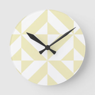Pale Gold Geometric Deco Cube Pattern Round Clock