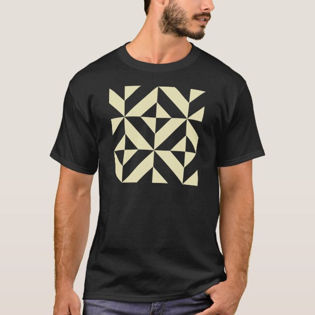 Pale Gold Geometric Deco Cube Pattern T-Shirt (Front)