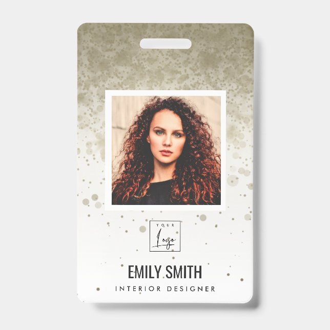PALE GOLD GLITTER EMPLOYEE PHOTO BAR CODE NAME BADGE (Front)