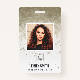 PALE GOLD GLITTER EMPLOYEE PHOTO BAR CODE NAME BADGE