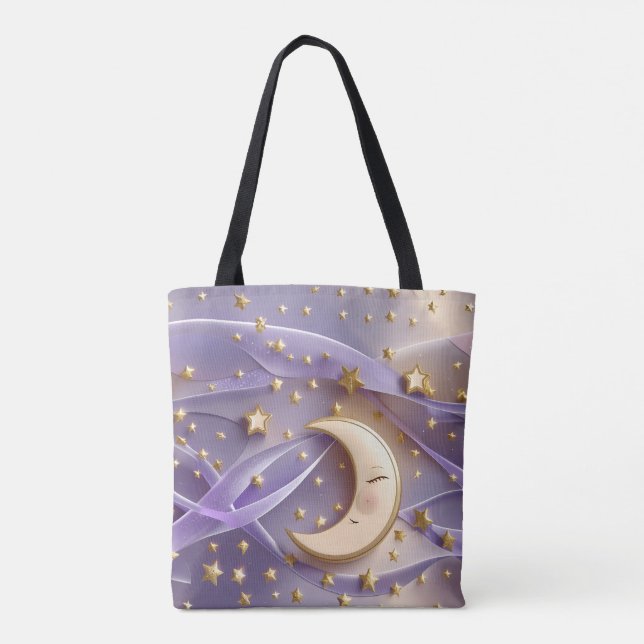 Pale Gold Lavender Moon Luxe Aesthetic Tote Bag (Back)