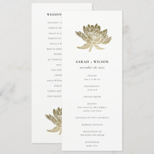 Pale Gold White Lotus Floral Wedding Programme