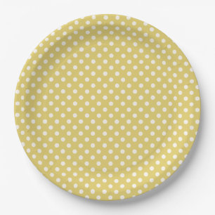 Pale Golden Yellow with Off-White Dot Pattern Paper Plate