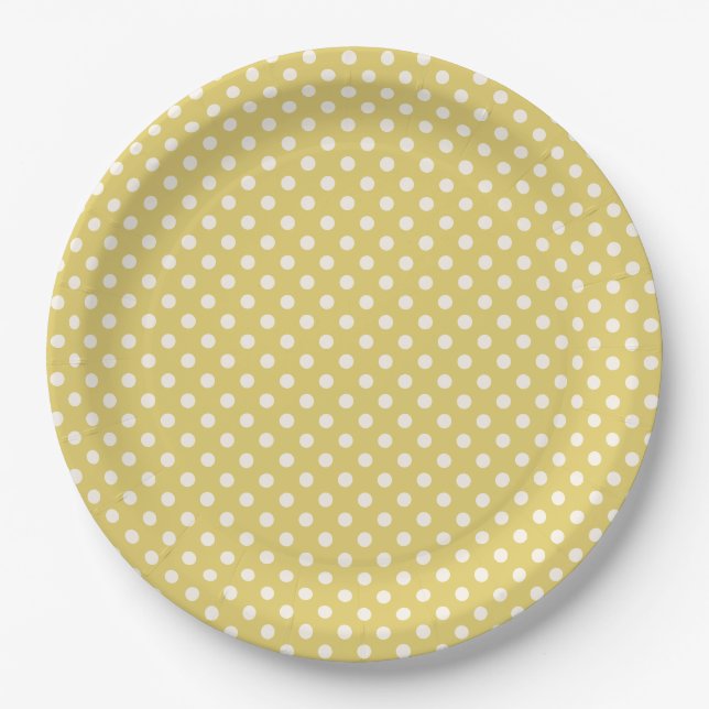 Pale Golden Yellow with Off-White Dot Pattern Paper Plate (Front)