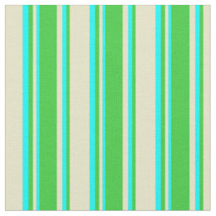 Pale Goldenrod, Lime Green & Cyan Coloured Lines Fabric