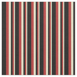 Pale Goldenrod, Red & Black Lines/Stripes Pattern Fabric