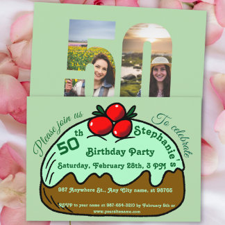 Pale Green 50th Birthday Party Choco Donut Dessert Invitation