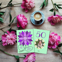 Pale green 50th Birthday Simple Purple Sunflower