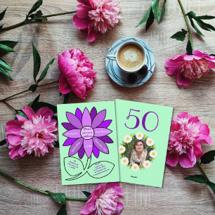 Pale green 50th Birthday Simple Purple Sunflower Invitation