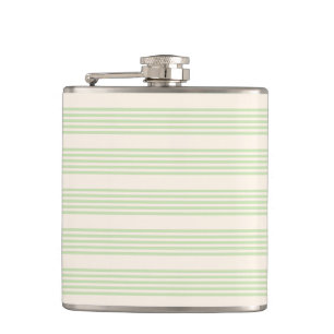 Pale green and beige five stripes pattern hip flask