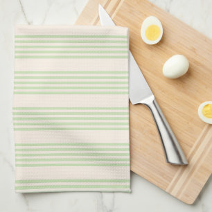Pale green and beige five stripes pattern kitchen towel