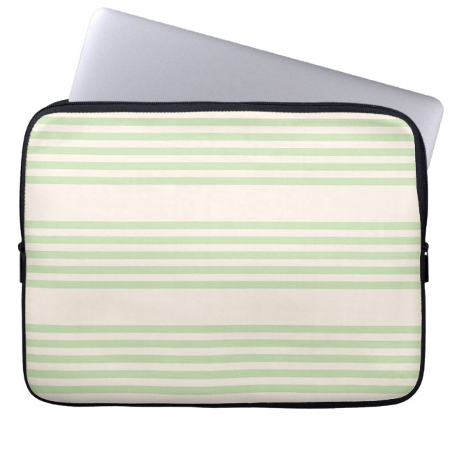 Pale green and beige five stripes pattern laptop sleeve (Front)