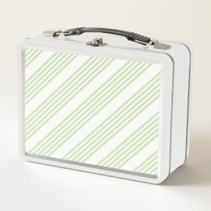 Pale green and beige five stripes pattern metal lu lunch box