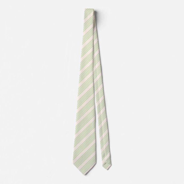 Pale green and beige five stripes pattern tie (Front)