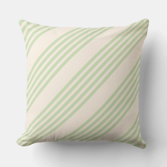 Pale green and beige stripes pattern throw pillow (Front)