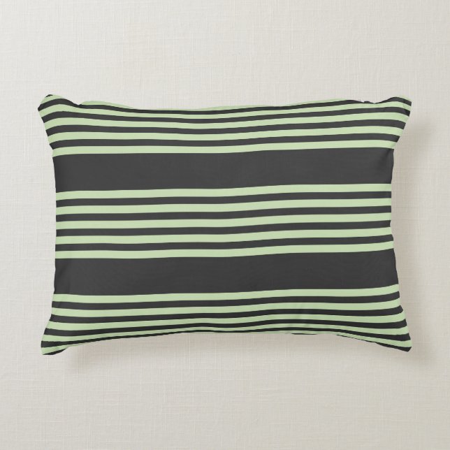 Pale green and charcoal five stripes pattern accent pillow (Front)