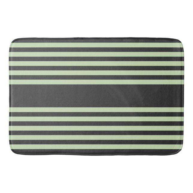 Pale green and charcoal five stripes pattern bath mat (Front)