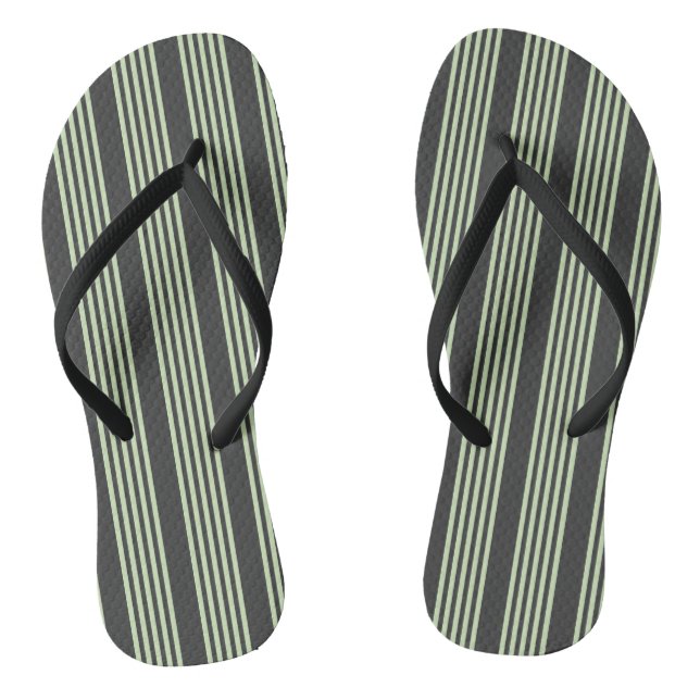 Pale green and charcoal five stripes pattern flip flops (Footbed)